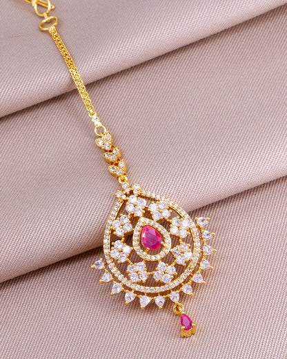 Trendy Ruby White Stone Bridal Maang TIkka INCHT377