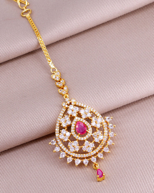 Trendy Ruby White Stone Bridal Maang TIkka INCHT377
