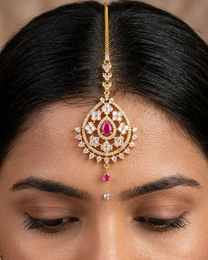 Trendy Ruby White Stone Bridal Maang TIkka INCHT377