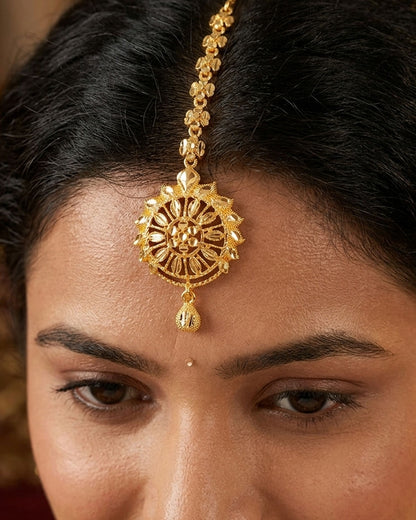 Latest Plain Gold Floral Maang Tikka INCHT426