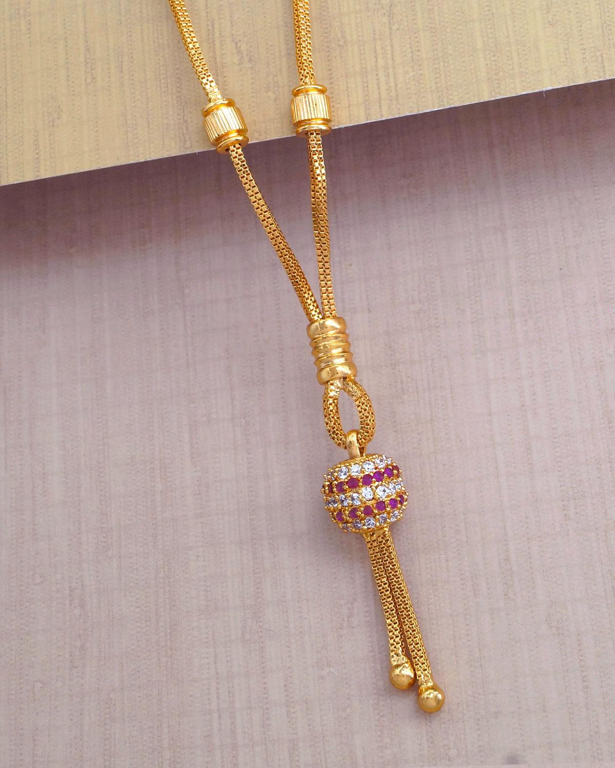 Ruby White Ball Gold Pendant Chain With Tassel