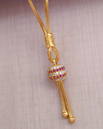 Ruby White Ball Gold Pendant Chain With Tassel