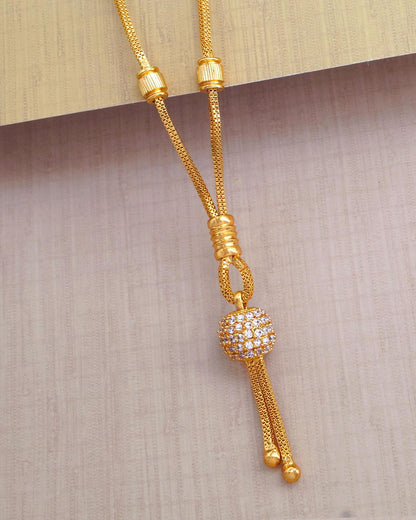 Full CZ White Stone Gold Short Pendant Chain For Women And Girls
