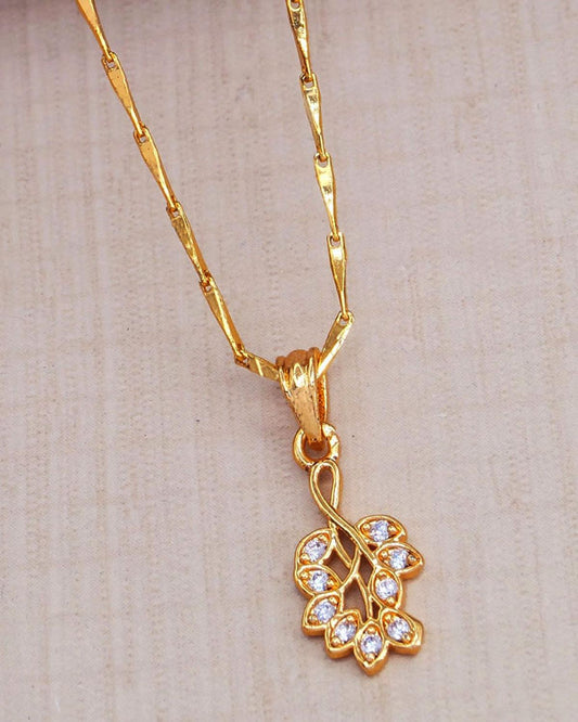 Ad Stone Leaf Design Gold Pendant With Wheat Chain