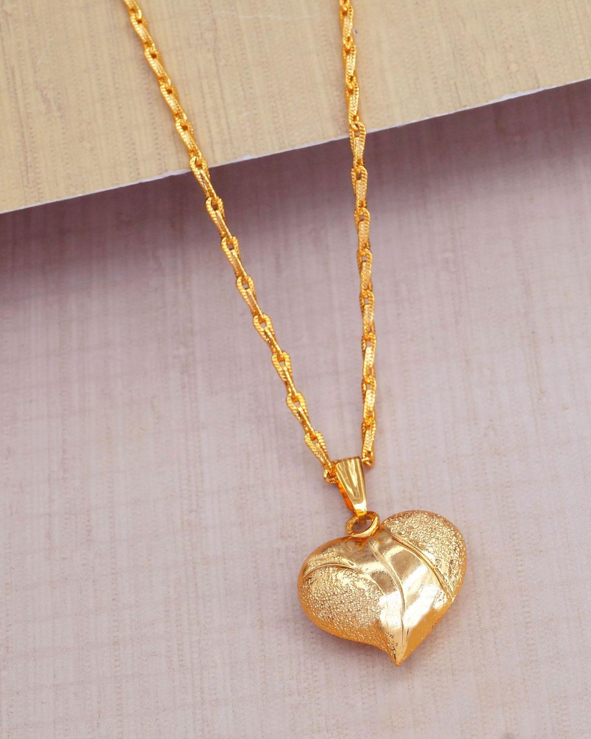 3d Heart Shaped Gold Plated Pendant Chain