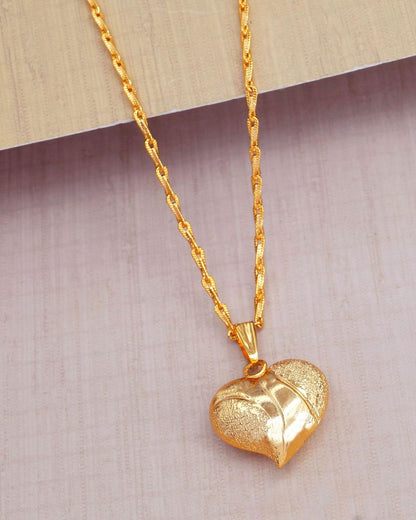 3d Heart Shaped Gold Plated Pendant Chain