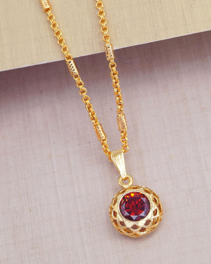 Elegant Ruby Stone Pendant And Gold Chain