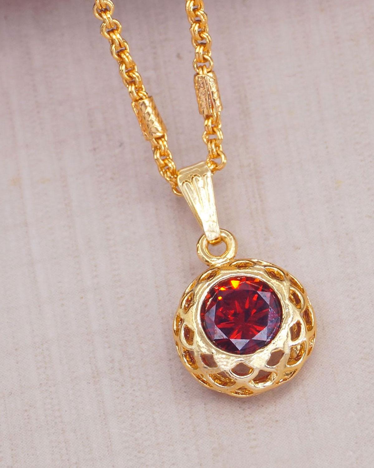 Elegant Ruby Stone Pendant And Gold Chain