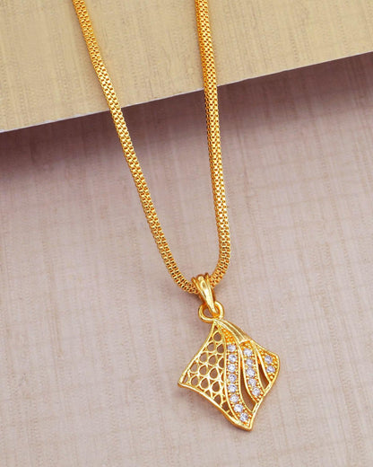 Ad White Stone Gold Plated Locket Chain Stylish Jewellry Design