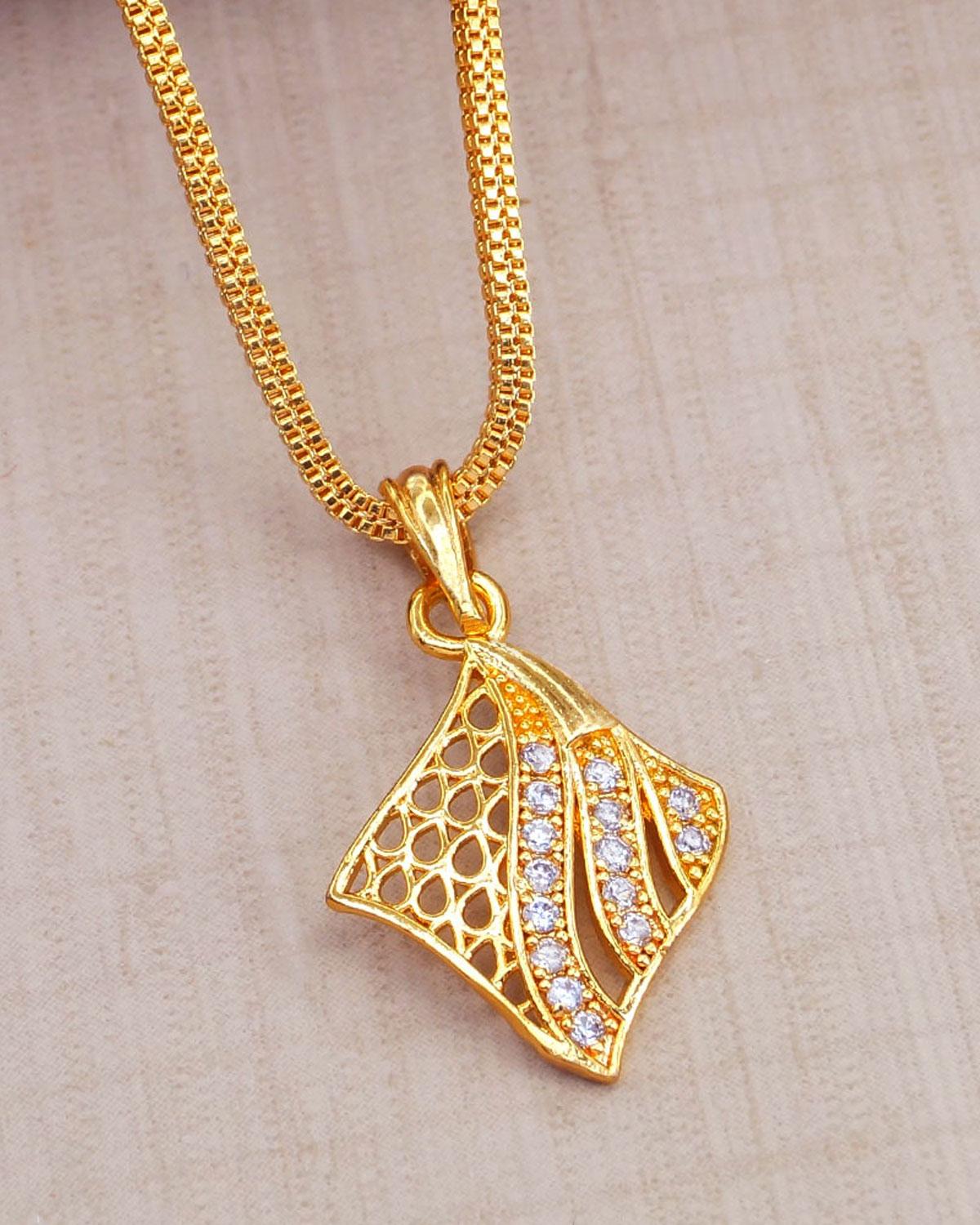 Ad White Stone Gold Plated Locket Chain Stylish Jewellry Design