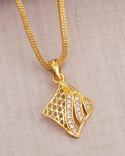 Ad White Stone Gold Plated Locket Chain Stylish Jewellry Design