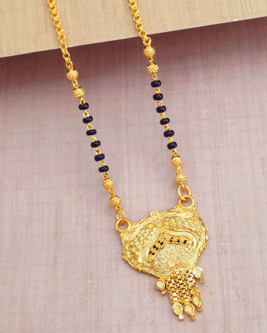 Traditional Gold Forming Black Beads Short Mangalsutra Design