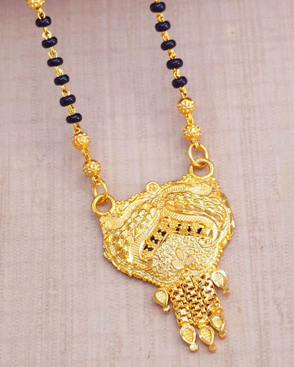 Traditional Gold Forming Black Beads Short Mangalsutra Design