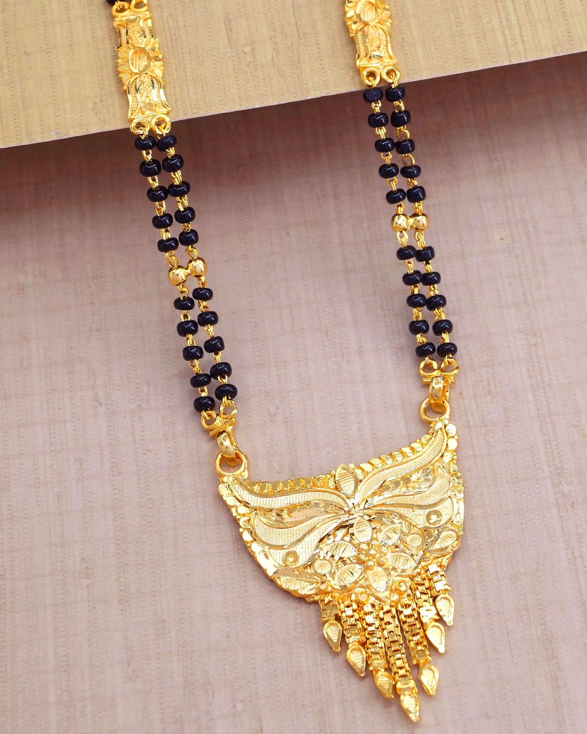 First Quality Gold Forming Short Mangalsutra 2 Line Black Beads Design