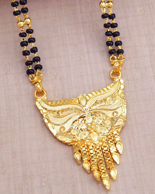 First Quality Gold Forming Short Mangalsutra 2 Line Black Beads Design