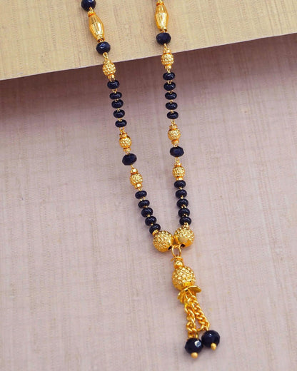 Elegant Black Beaded Gold Plated Pendant Short Chain Design