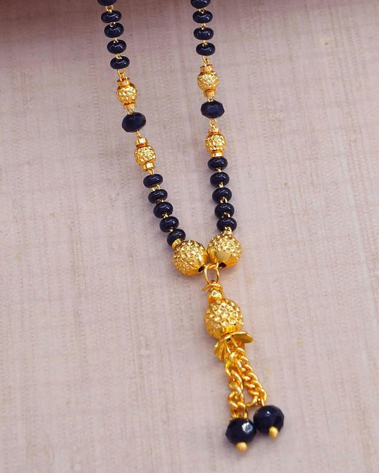 Elegant Black Beaded Gold Plated Pendant Short Chain Design