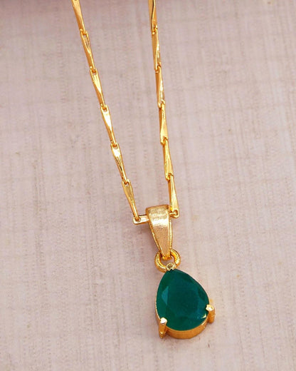 Oval Shape Design Pendant Emerald Stone One Gram Gold Plated Jewelry