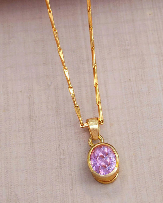 Light Weight Pink Stone Necklace 1 Gram Gold Pendant Chain