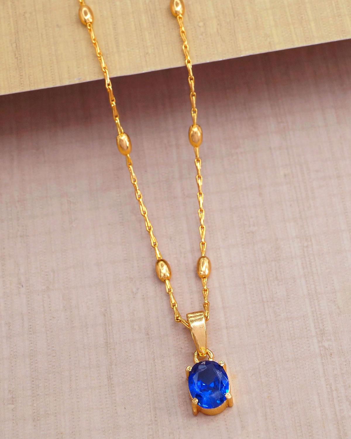 Eye Catching Sapphire Stone Gold Imitation Locket With Beads Chain