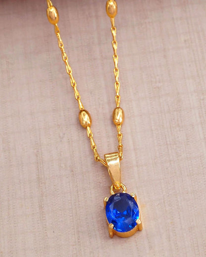 Eye Catching Sapphire Stone Gold Imitation Locket With Beads Chain