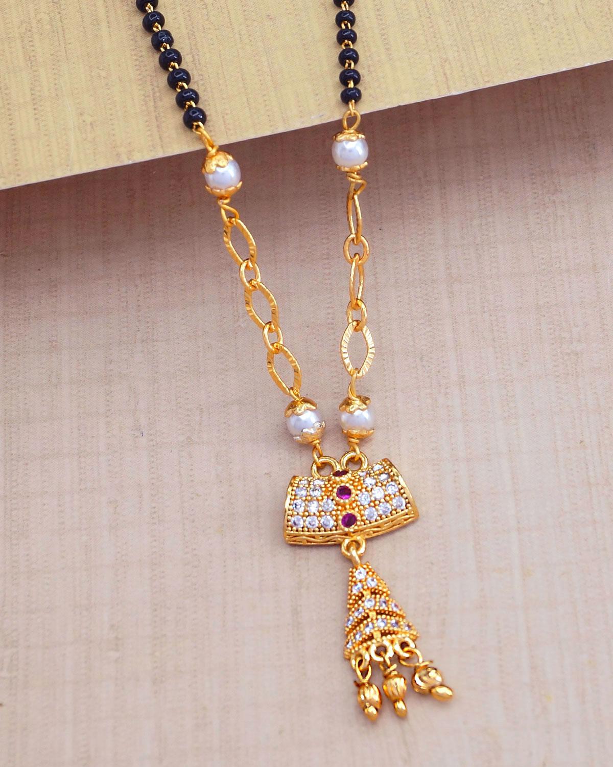 Stylish And Traditional Gold Imitation Nallapusalu Black Beads Chain