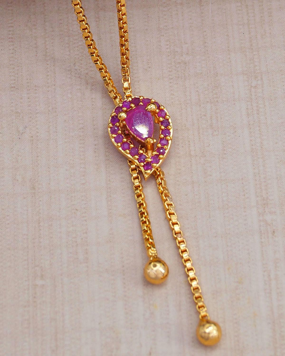 Ruby Stone Mango Pendant Gold Necklace Design For Women