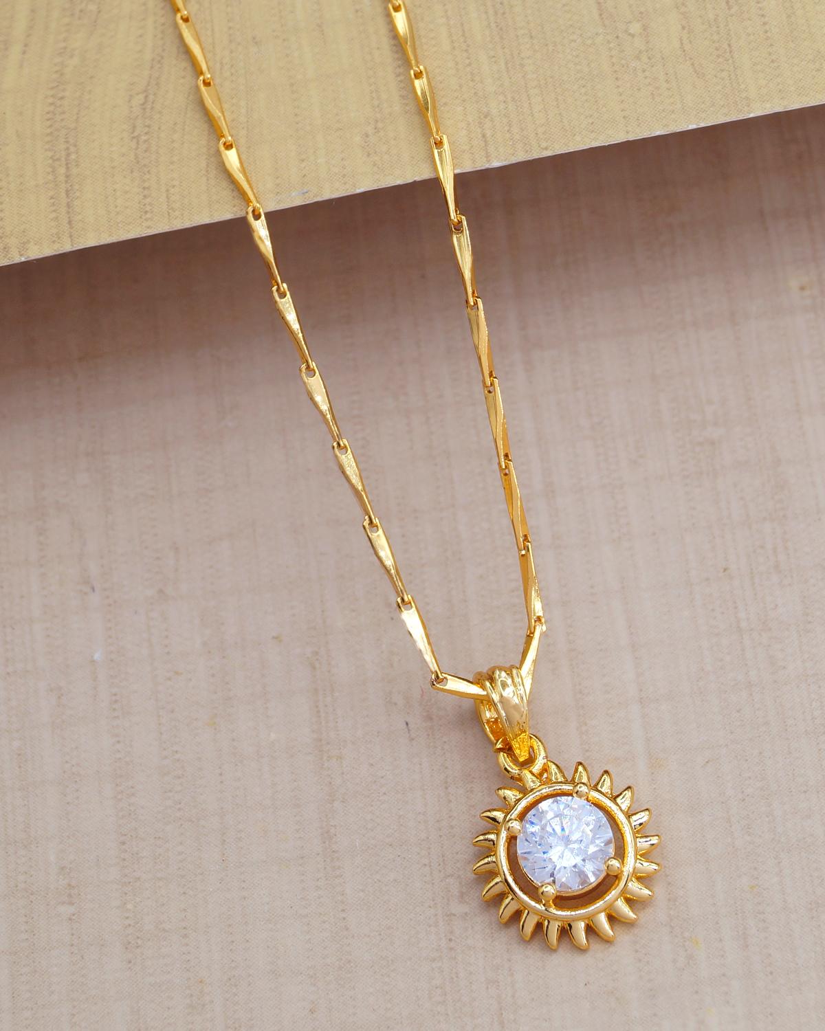 White Stone Pendant And Chain Gold ISMDR2170