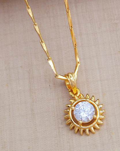 White Stone Pendant And Chain Gold ISMDR2170