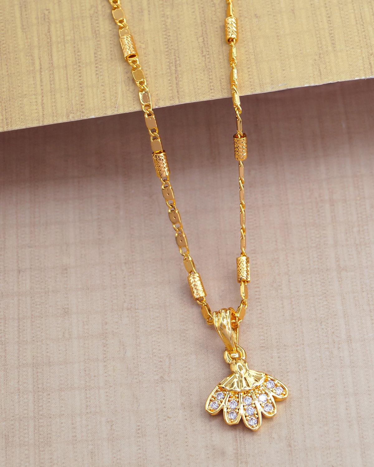 Beautiful One Gram Gold Pendant With Chain White Floral Design