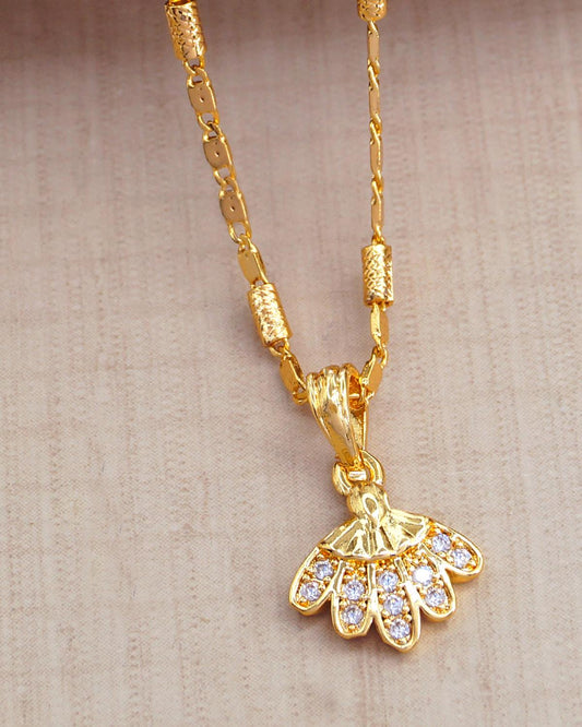 Beautiful One Gram Gold Pendant With Chain White Floral Design