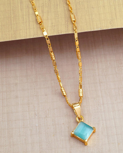 Unique Gold Chain Pastel Blue Stone Pendant ISMDR2180