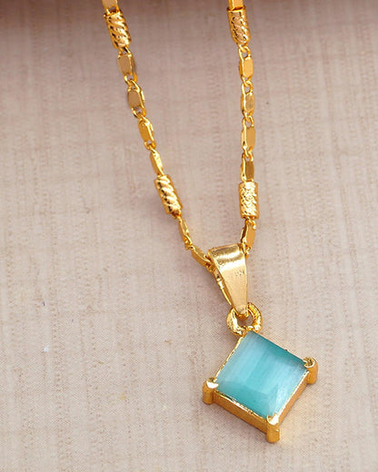 Unique Gold Chain Pastel Blue Stone Pendant ISMDR2180