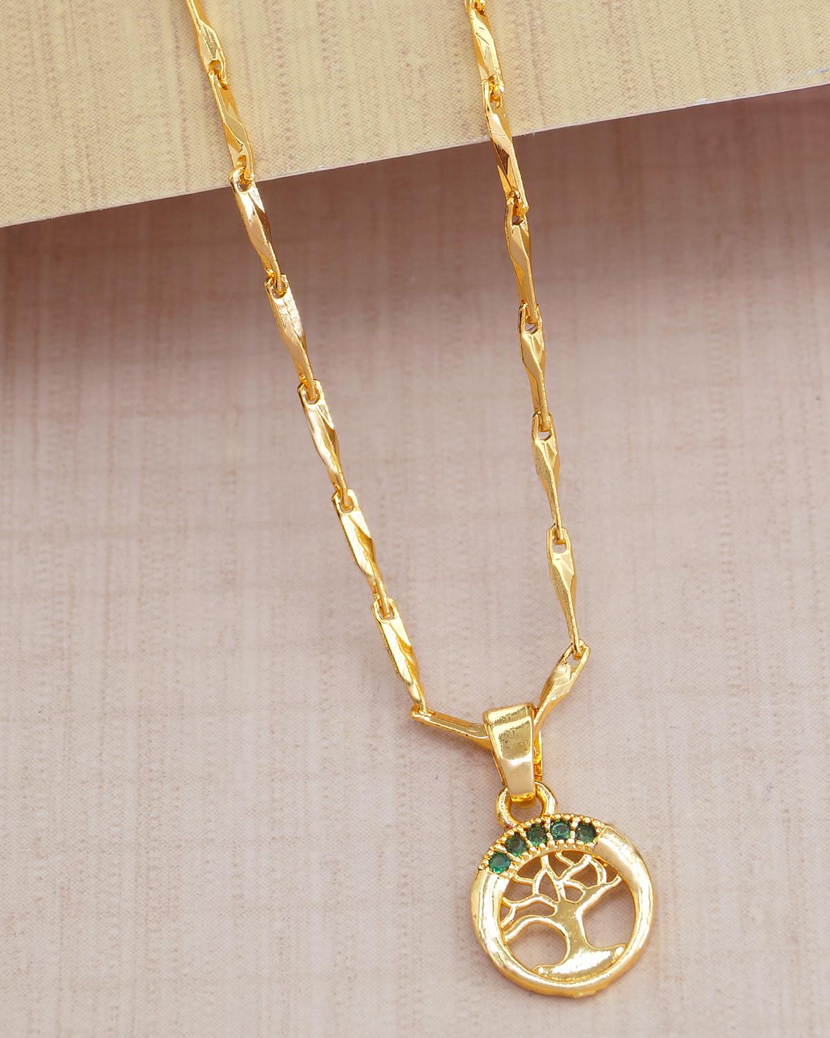 Gold Pendant Necklace Green Stone ISMDR2191