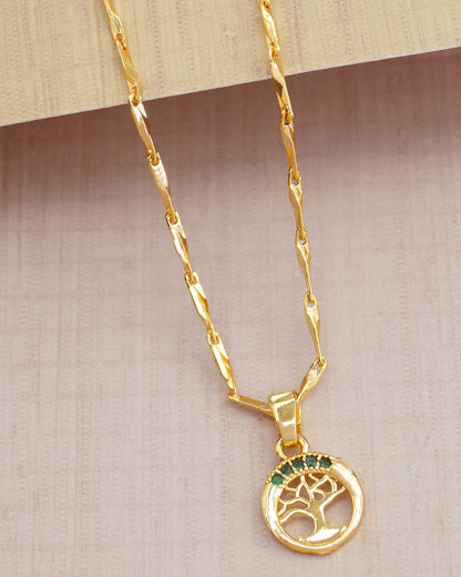 Gold Pendant Necklace Green Stone ISMDR2191