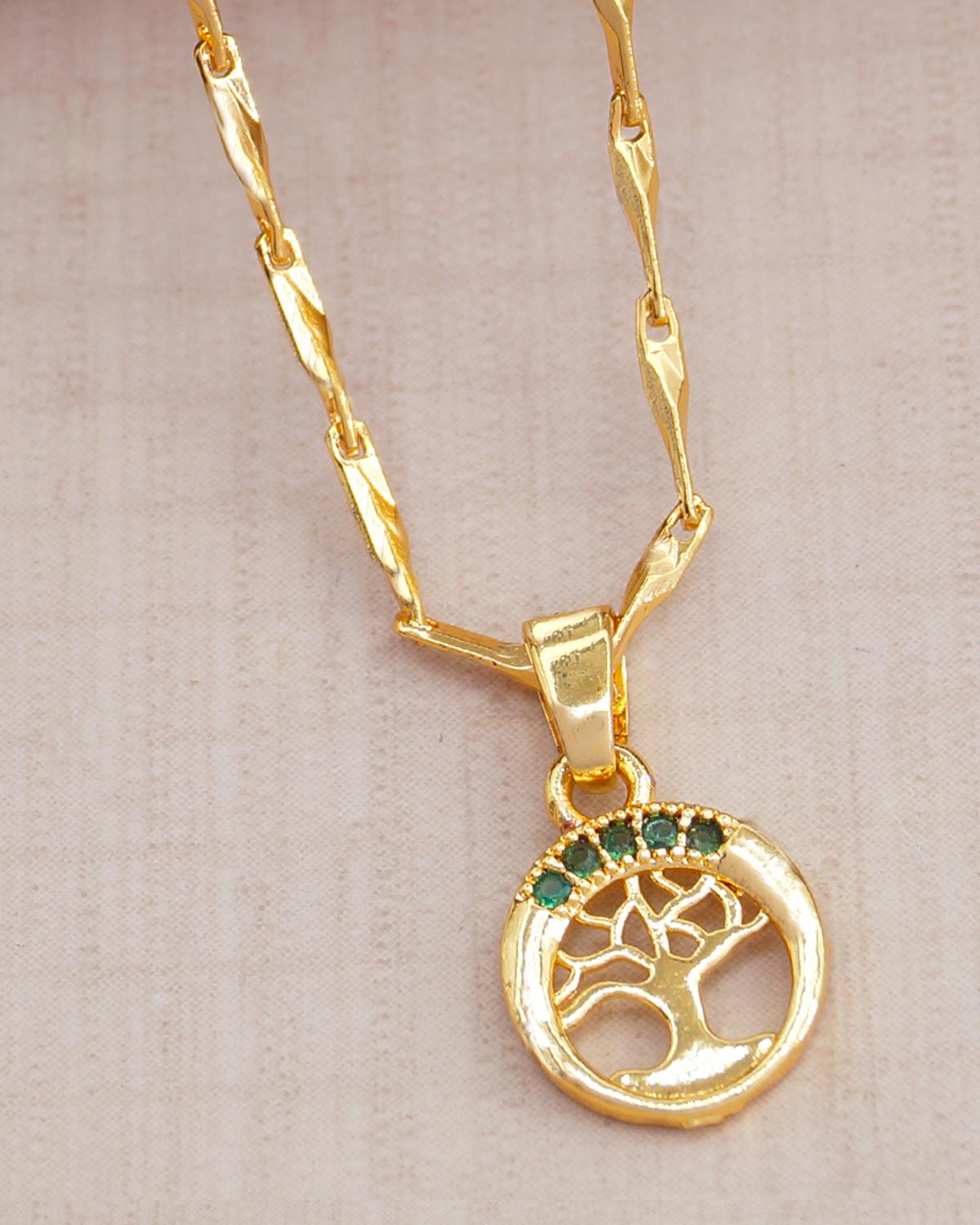 Gold Pendant Necklace Green Stone ISMDR2191