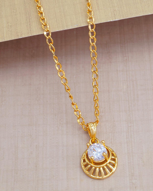 Radiant Gold Plated Necklace White Stone ISMDR2192