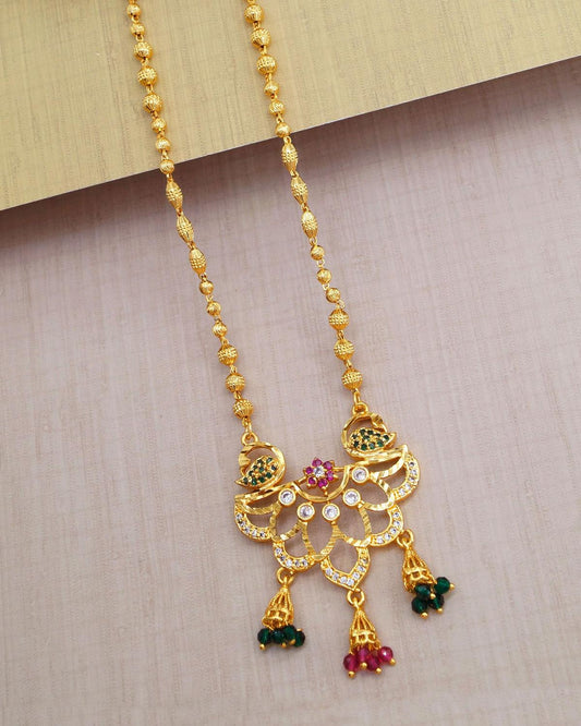 Double Swan Multi Stone Pendant Beads Chain