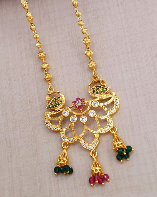 Double Swan Multi Stone Pendant Beads Chain