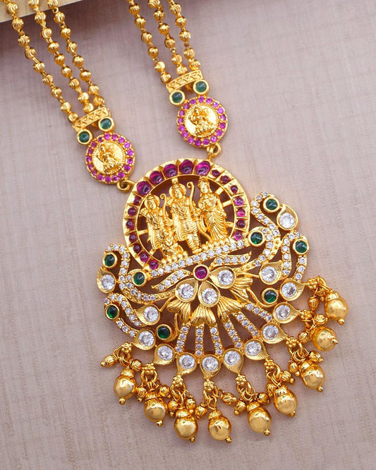 Ram Seeta Lakshman Pendant With Three Line Gold Beads Chain