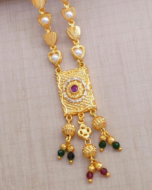 One Gram Gold Tawa Pendant Chain Heart Design With Pearls