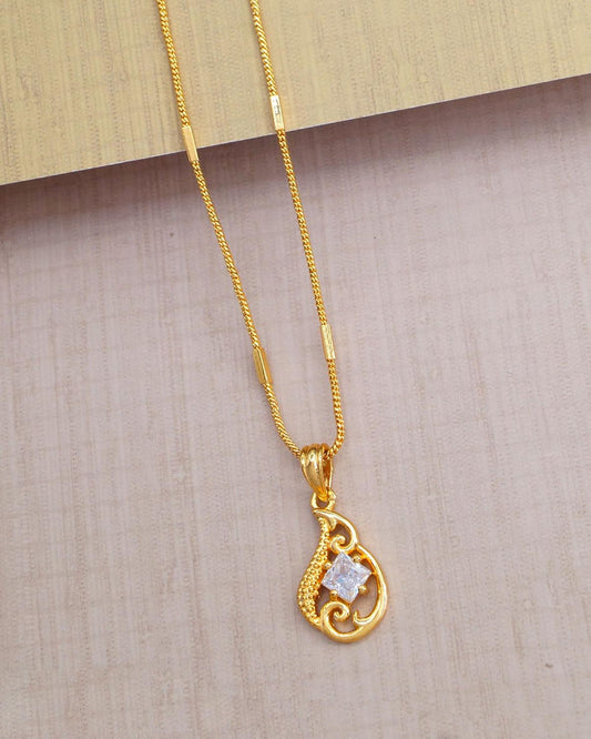 Stylish White Stone Pendant With One Gram Gold Chain