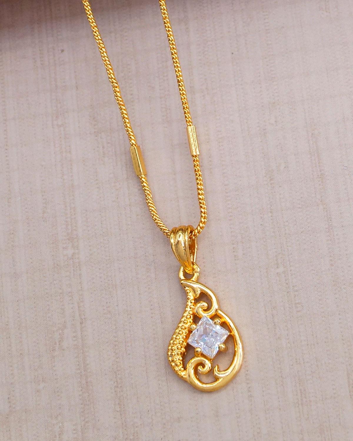Stylish White Stone Pendant With One Gram Gold Chain