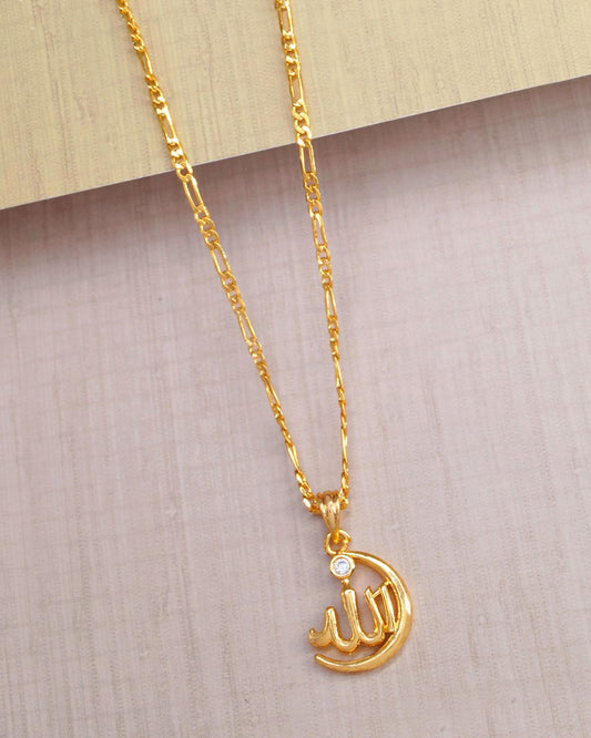 Allah Name Gold Islamic Pendant With 18inch Short Chain Regular Use