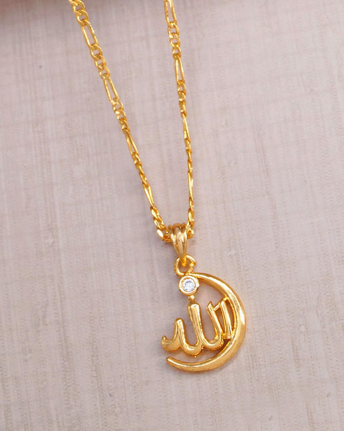 Allah Name Gold Islamic Pendant With 18inch Short Chain Regular Use