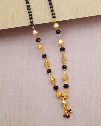 Daily Wear Black Beaded Gold Pendant Mangalsutra Chain Design