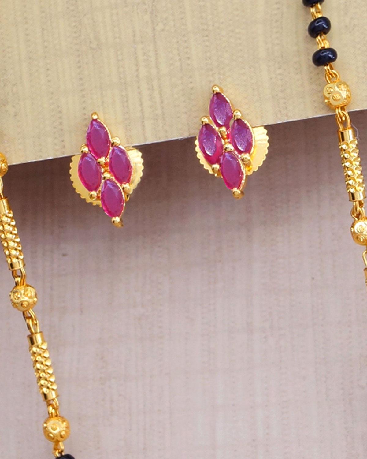 Full Ruby Stone Mangalsutra Pendant Chain Earring Set