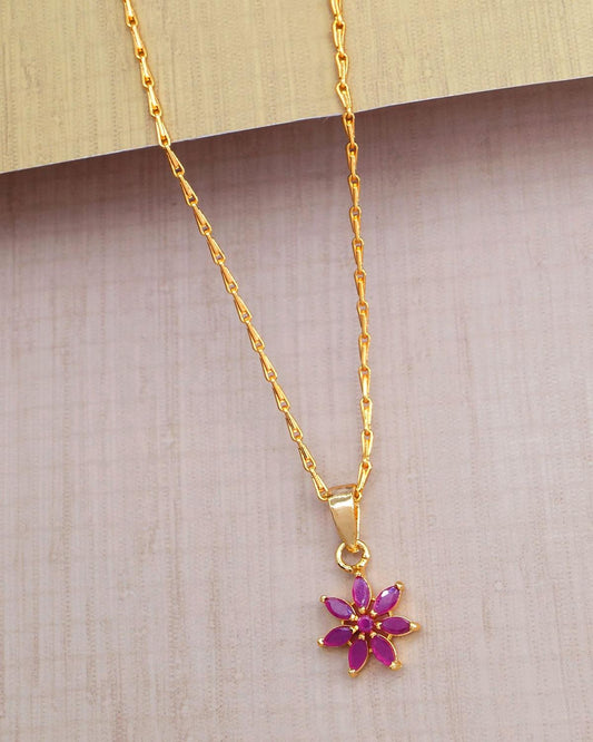 Ruby Stone Flower Pendant With One Gram Gold Chain Teen Collections
