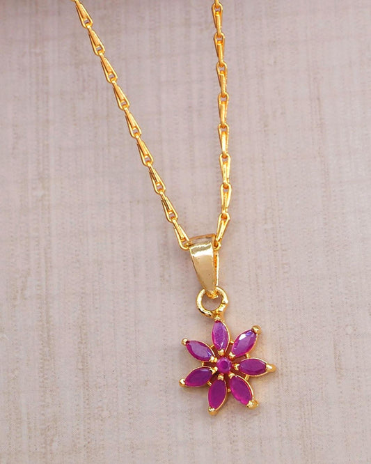 Ruby Stone Flower Pendant With One Gram Gold Chain Teen Collections