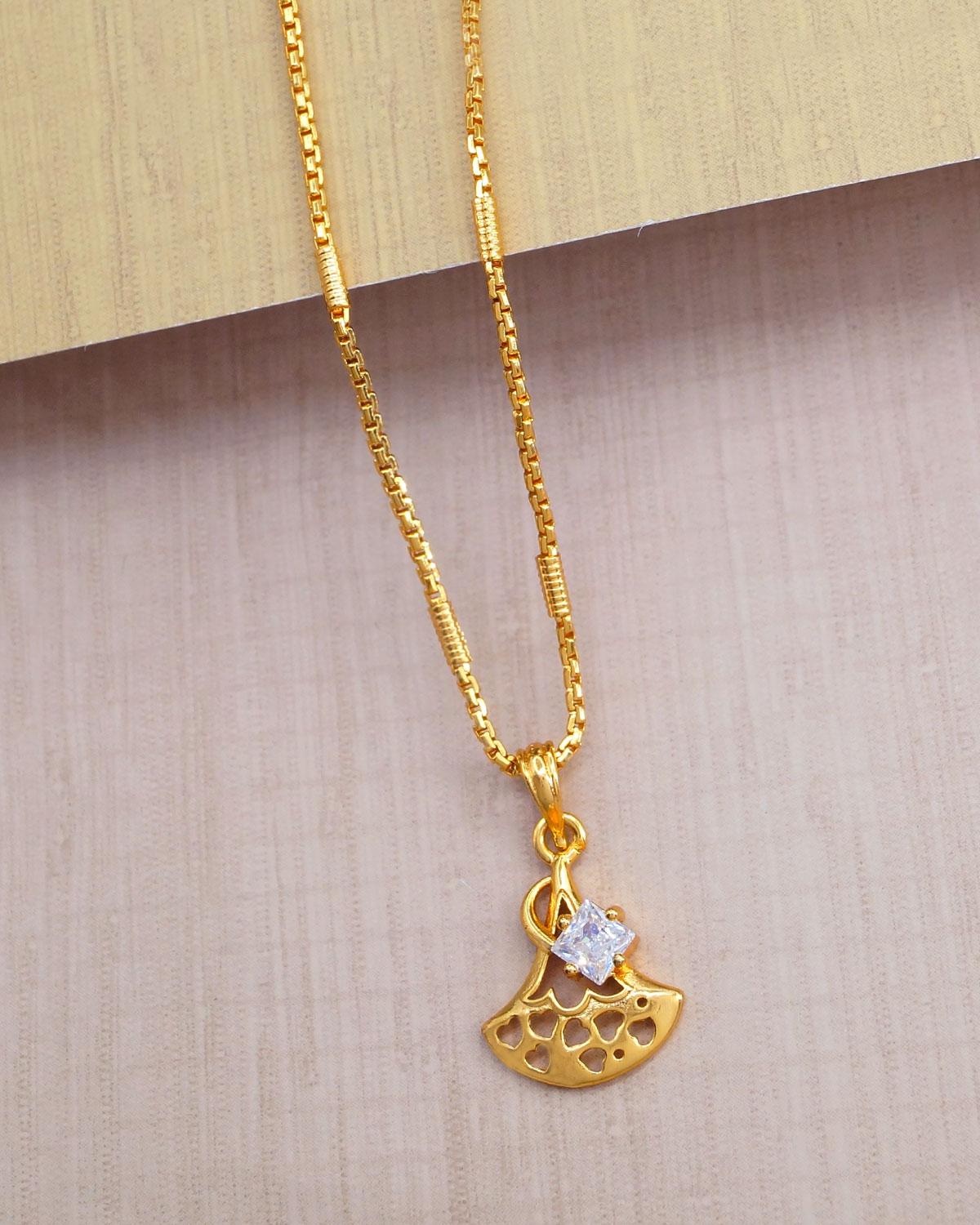 White Stone Pendant with Gold Chain for Girls